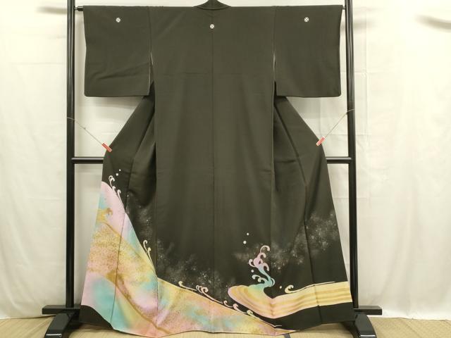 平和屋着物■豪華黒留袖　立波文　金銀彩　正絹　逸品　DABC9694qp