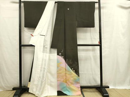 平和屋着物■豪華黒留袖　立波文　金銀彩　正絹　逸品　DABC9694qp