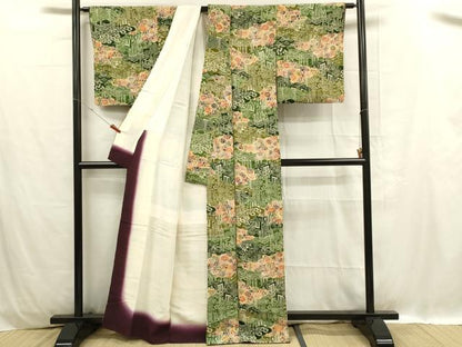 平和屋着物■上質な小紋 型染 雲取り花松文 鬼しぼ縮緬 正絹 逸品 DABC9695qp