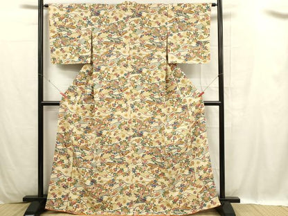 平和屋着物■訪問着 型染 流水花文 正絹 逸品 DABC9703qp