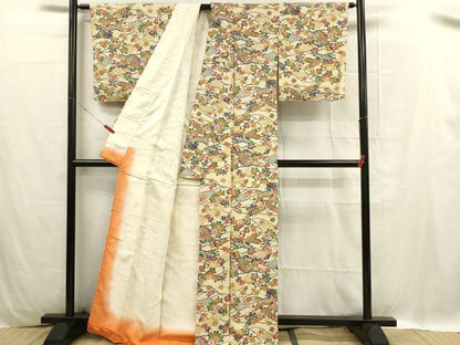 平和屋着物■訪問着 型染 流水花文 正絹 逸品 DABC9703qp