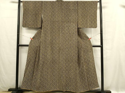 平和屋着物■上質な小紋 幾何学文様 黒地 正絹 逸品 DABC9707qp