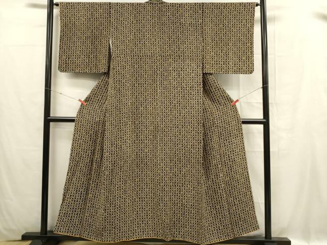 平和屋着物■上質な小紋 幾何学文様 黒地 正絹 逸品 DABC9707qp