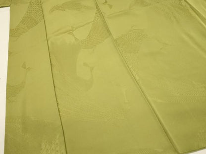 平和屋着物■上質な色無地 孔雀地紋 抹茶色 正絹 逸品 DABC9709qp