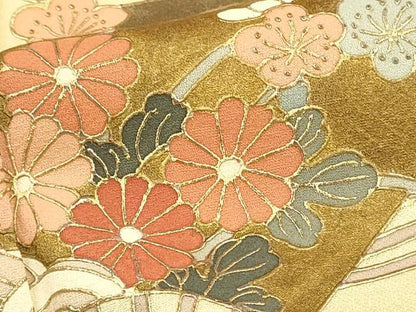 平和屋着物■訪問着 扇面花文 金彩 正絹 逸品 DABC9722qp