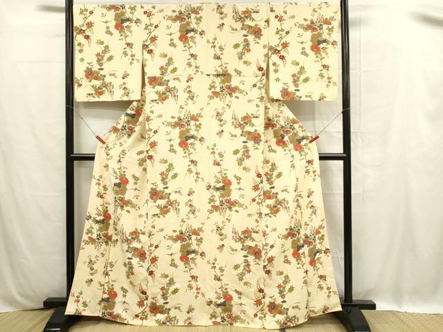 平和屋着物■上質な小紋 枝花文 正絹 逸品 DABC9724qp
