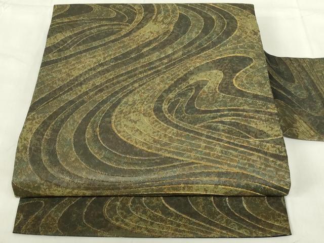 平和屋着物◎九寸名古屋帯 流水文 金糸 正絹 逸品 DABC9729qp