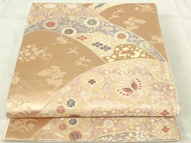 平和屋着物◎六通柄袋帯 吉祥花文 金銀糸 正絹 逸品 DABC9734qp