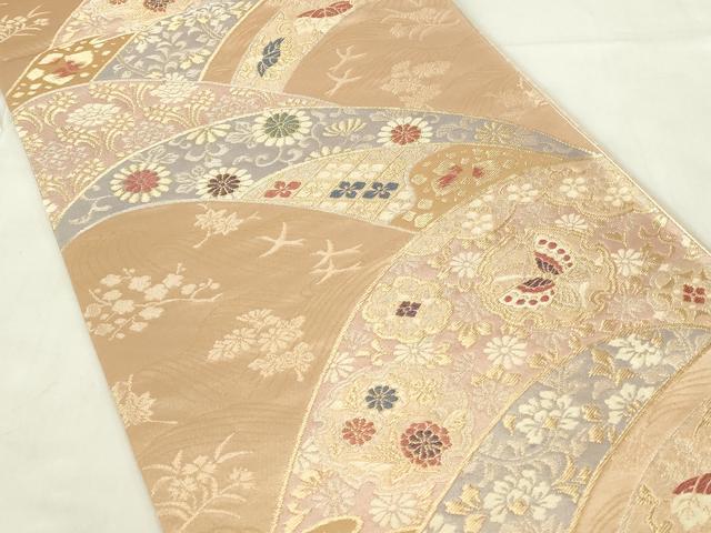 平和屋着物◎六通柄袋帯 吉祥花文 金銀糸 正絹 逸品 DABC9734qp
