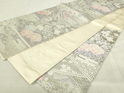 平和屋着物◎六通柄袋帯 唐織 九百錦 草花文 プラチナ箔 正絹 逸品 DABC9736qp