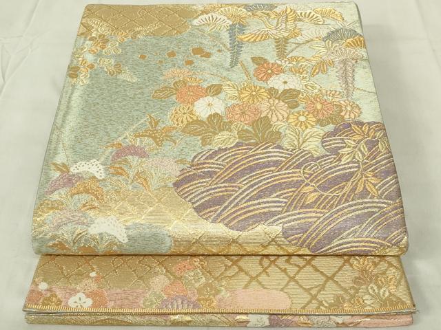 平和屋着物◎六通柄袋帯 唐織 花苑小菊文 金糸 正絹 逸品 DABC9737qp