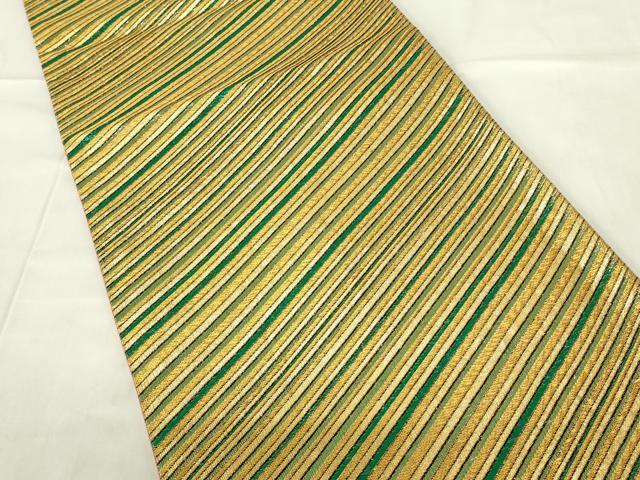 平和屋着物◎全通柄袋帯 斜縞 金糸 正絹 逸品 DABC9739qp