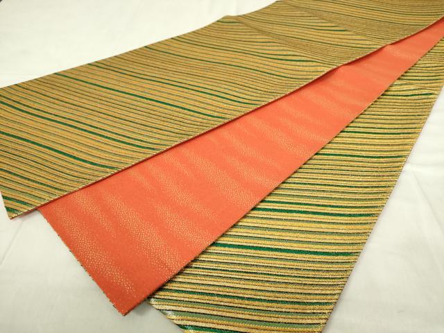 平和屋着物◎全通柄袋帯 斜縞 金糸 正絹 逸品 DABC9739qp