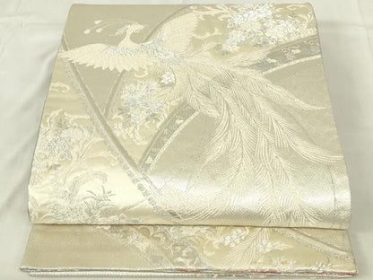 平和屋着物◎六通柄袋帯 鳳凰花文 銀糸 正絹 逸品 DABC9740qp