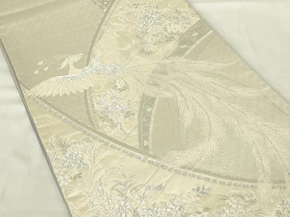 平和屋着物◎六通柄袋帯 鳳凰花文 銀糸 正絹 逸品 DABC9740qp