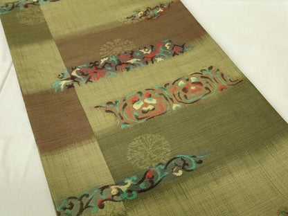 平和屋着物◎六通柄袋帯 横段動物花文 正絹 逸品 DABC9753qp