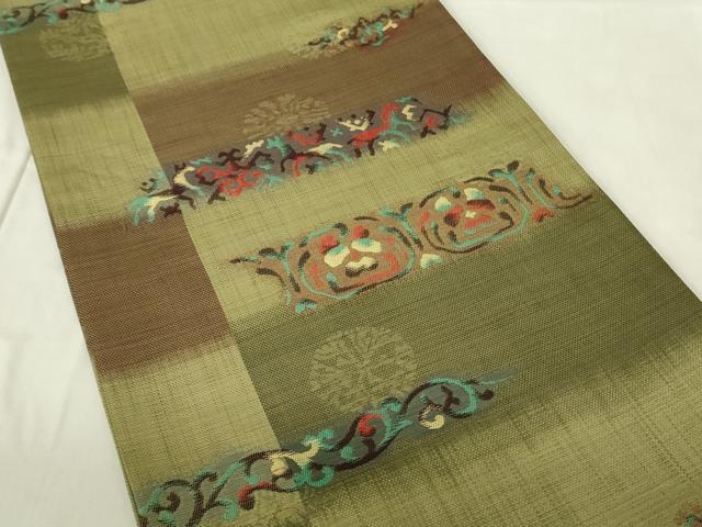 平和屋着物◎六通柄袋帯 横段動物花文 正絹 逸品 DABC9753qp