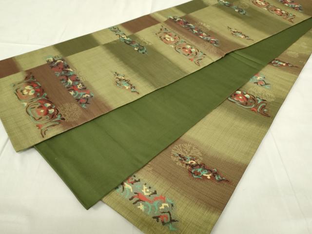 平和屋着物◎六通柄袋帯 横段動物花文 正絹 逸品 DABC9753qp
