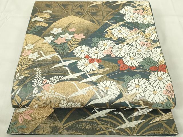 平和屋着物◎六通柄袋帯 唐織 飛鶴花文 正絹 逸品 DABC9761qp