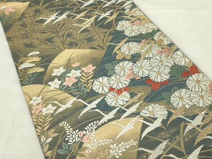 平和屋着物◎六通柄袋帯 唐織 飛鶴花文 正絹 逸品 DABC9761qp