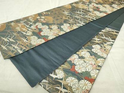 平和屋着物◎六通柄袋帯 唐織 飛鶴花文 正絹 逸品 DABC9761qp