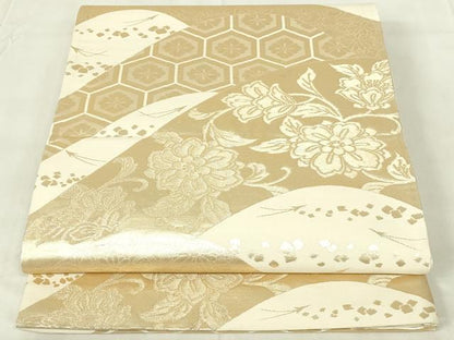 平和屋着物◎六通柄袋帯 更紗花文 金糸 正絹 逸品 DABC9766qp