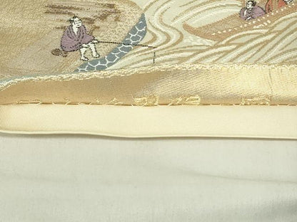 平和屋着物◎六通柄袋帯 人物風景文 金糸 正絹 逸品 DABC9767qp