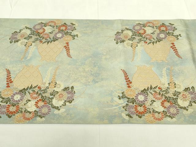平和屋着物◎六通柄袋帯 唐織 草木染 飾花文 金糸 引箔 正絹 逸品 DABC9769qp