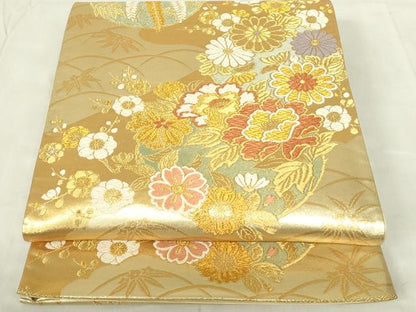 平和屋着物◎六通柄袋帯　唐織　花丸文　金糸　正絹　逸品　DABC9777qp