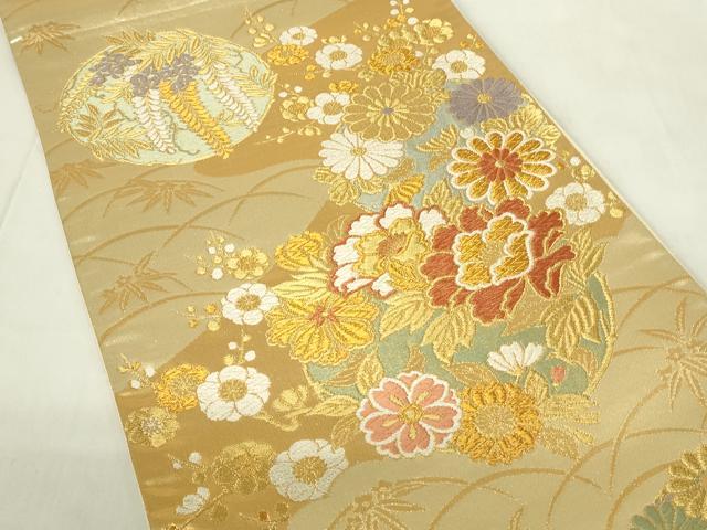 平和屋着物◎六通柄袋帯　唐織　花丸文　金糸　正絹　逸品　DABC9777qp