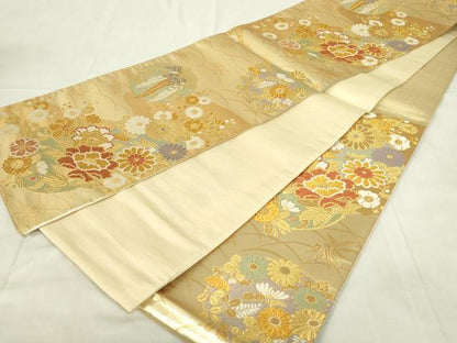 平和屋着物◎六通柄袋帯　唐織　花丸文　金糸　正絹　逸品　DABC9777qp