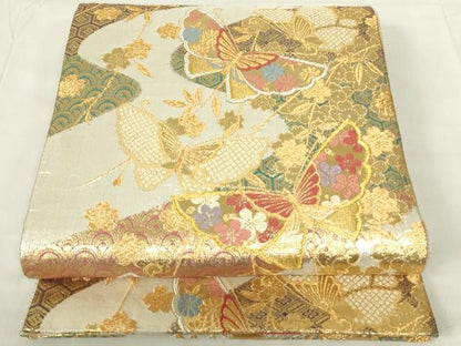 平和屋着物◎夢彩佐賀錦 六通柄袋帯 唐織 花蝶文 金銀糸 正絹 逸品 DABC9779qp