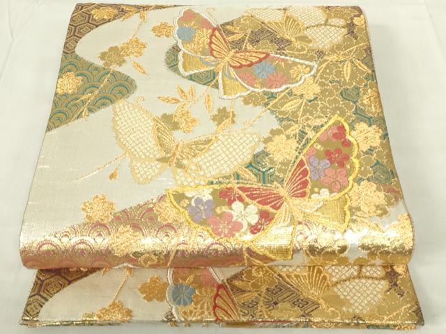 平和屋着物◎夢彩佐賀錦 六通柄袋帯 唐織 花蝶文 金銀糸 正絹 逸品 DABC9779qp