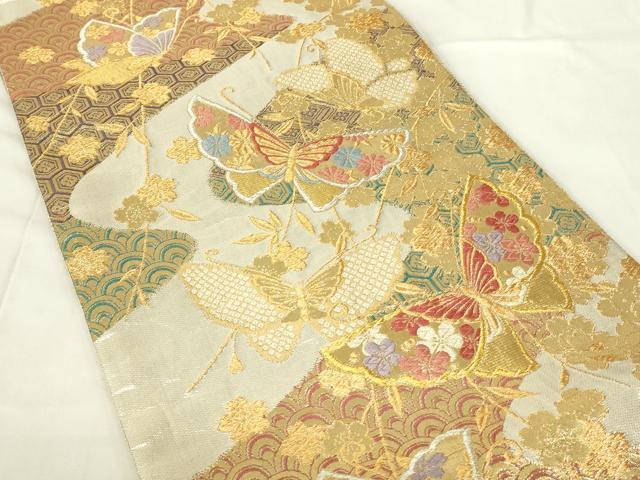 平和屋着物◎夢彩佐賀錦 六通柄袋帯 唐織 花蝶文 金銀糸 正絹 逸品 DABC9779qp