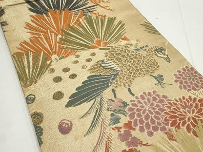 平和屋着物◎アンティーク 大正ロマン 丸帯 孔雀花文 正絹 逸品 DABC9785qp