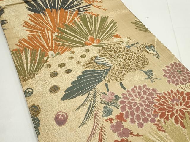 平和屋着物◎アンティーク 大正ロマン 丸帯 孔雀花文 正絹 逸品 DABC9785qp
