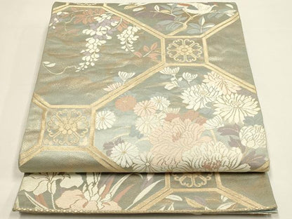 平和屋着物◎六通柄袋帯　唐織　花鳥文　金糸　正絹　逸品　DABC9801qp