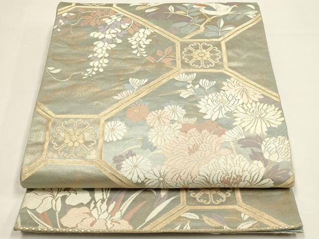 平和屋着物◎六通柄袋帯　唐織　花鳥文　金糸　正絹　逸品　DABC9801qp