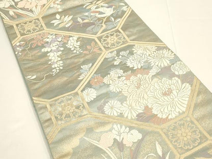 平和屋着物◎六通柄袋帯　唐織　花鳥文　金糸　正絹　逸品　DABC9801qp