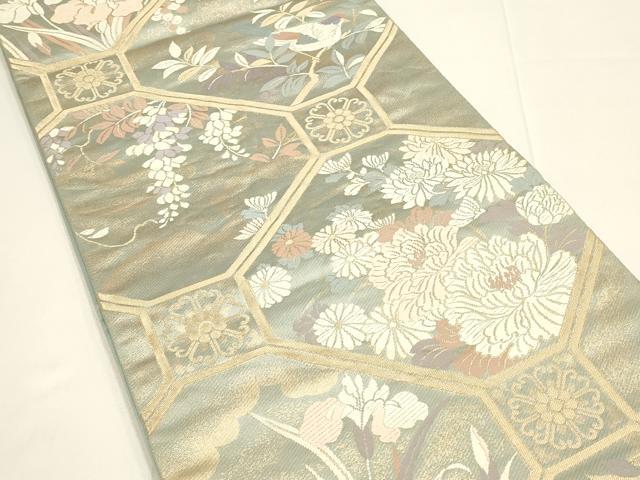 平和屋着物◎六通柄袋帯　唐織　花鳥文　金糸　正絹　逸品　DABC9801qp