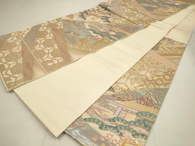 平和屋着物◎六通柄袋帯　唐織　風景鴛鴦文　金銀糸　正絹　逸品　DABC9803qp