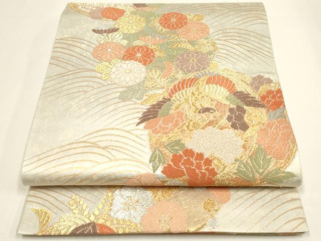 平和屋着物◎六通柄袋帯　唐織　吉祥鳳花丸文　高野錦　金銀糸　正絹　逸品　DABC9810qp