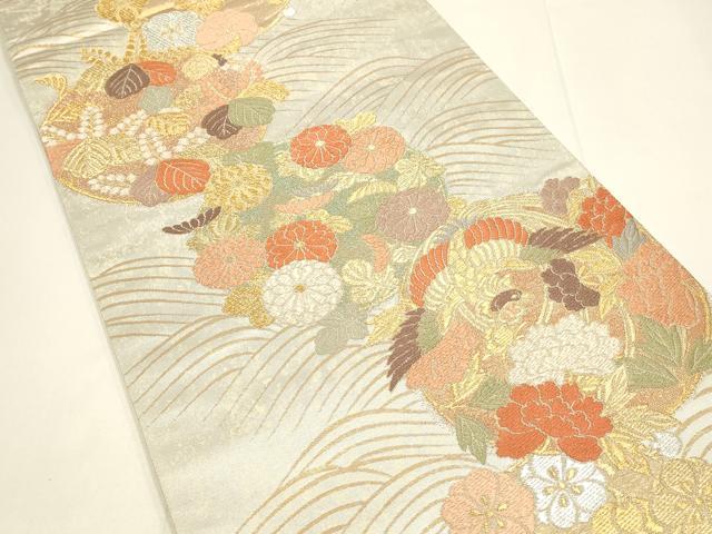 平和屋着物◎六通柄袋帯　唐織　吉祥鳳花丸文　高野錦　金銀糸　正絹　逸品　DABC9810qp