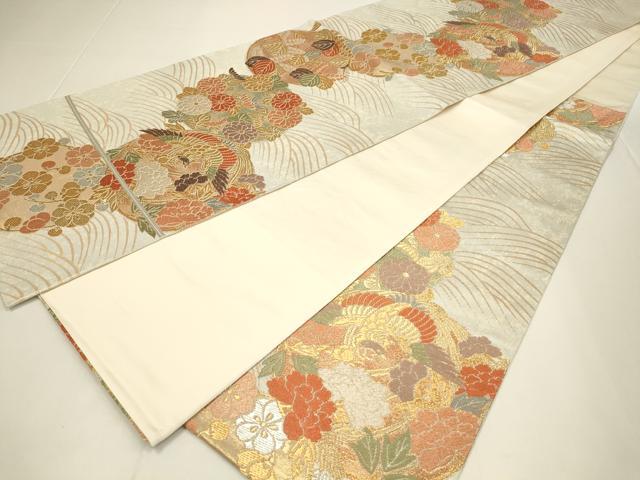平和屋着物◎六通柄袋帯　唐織　吉祥鳳花丸文　高野錦　金銀糸　正絹　逸品　DABC9810qp