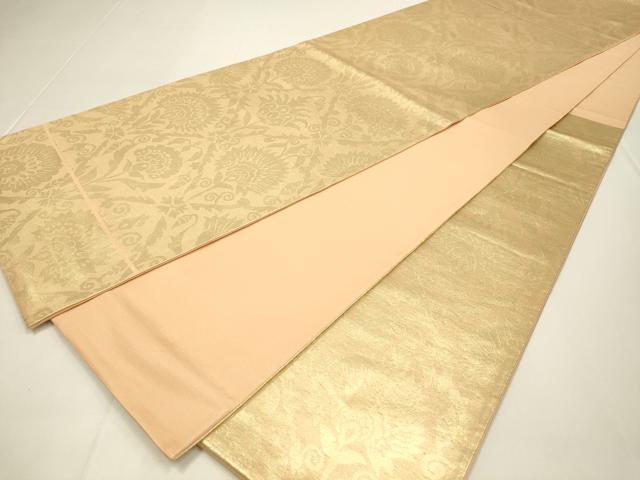 平和屋着物◎六通柄袋帯　更紗花文　金糸　正絹　逸品　DABC9815qp