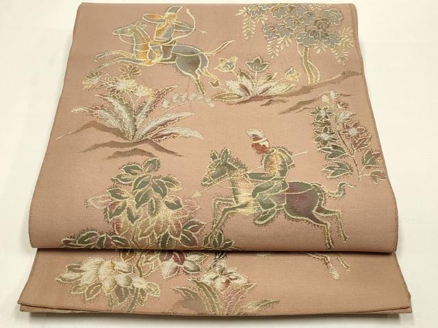 平和屋着物◎六通柄袋帯　狩猟文　金銀糸　正絹　逸品　DABC9817qp