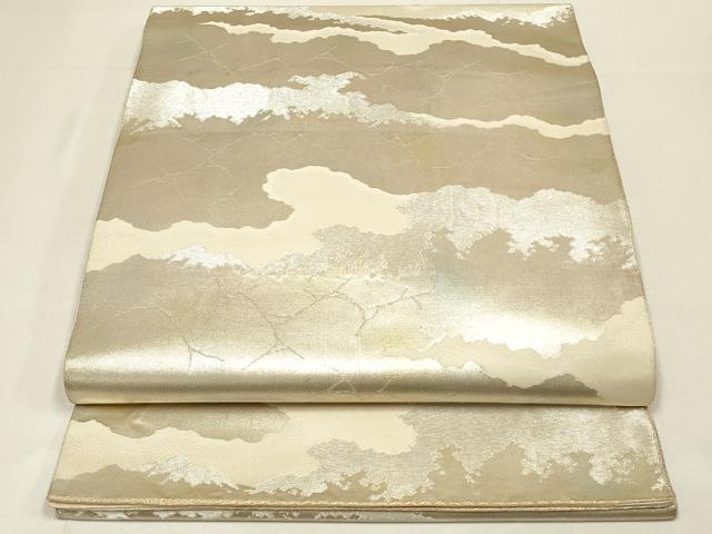 平和屋着物◎六通柄袋帯　霞文　銀糸　正絹　逸品　DABC9822qp
