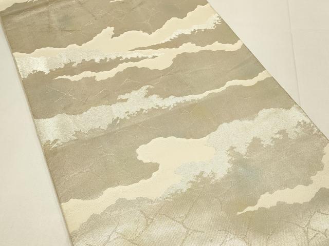 平和屋着物◎六通柄袋帯　霞文　銀糸　正絹　逸品　DABC9822qp