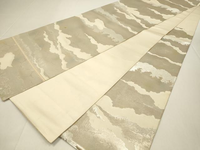 平和屋着物◎六通柄袋帯　霞文　銀糸　正絹　逸品　DABC9822qp