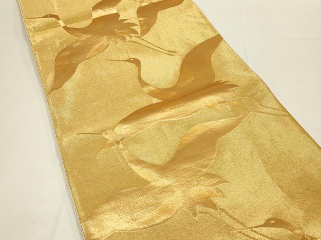 平和屋着物◎六通柄袋帯　飛鶴文　金糸　正絹　逸品　DABC9824qp